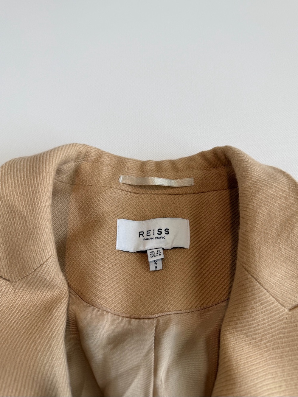 Reiss Larsson Double Breasted Blazer Women’s Size 8 Camel Twill Wool Tailored - Picture 9 of 13